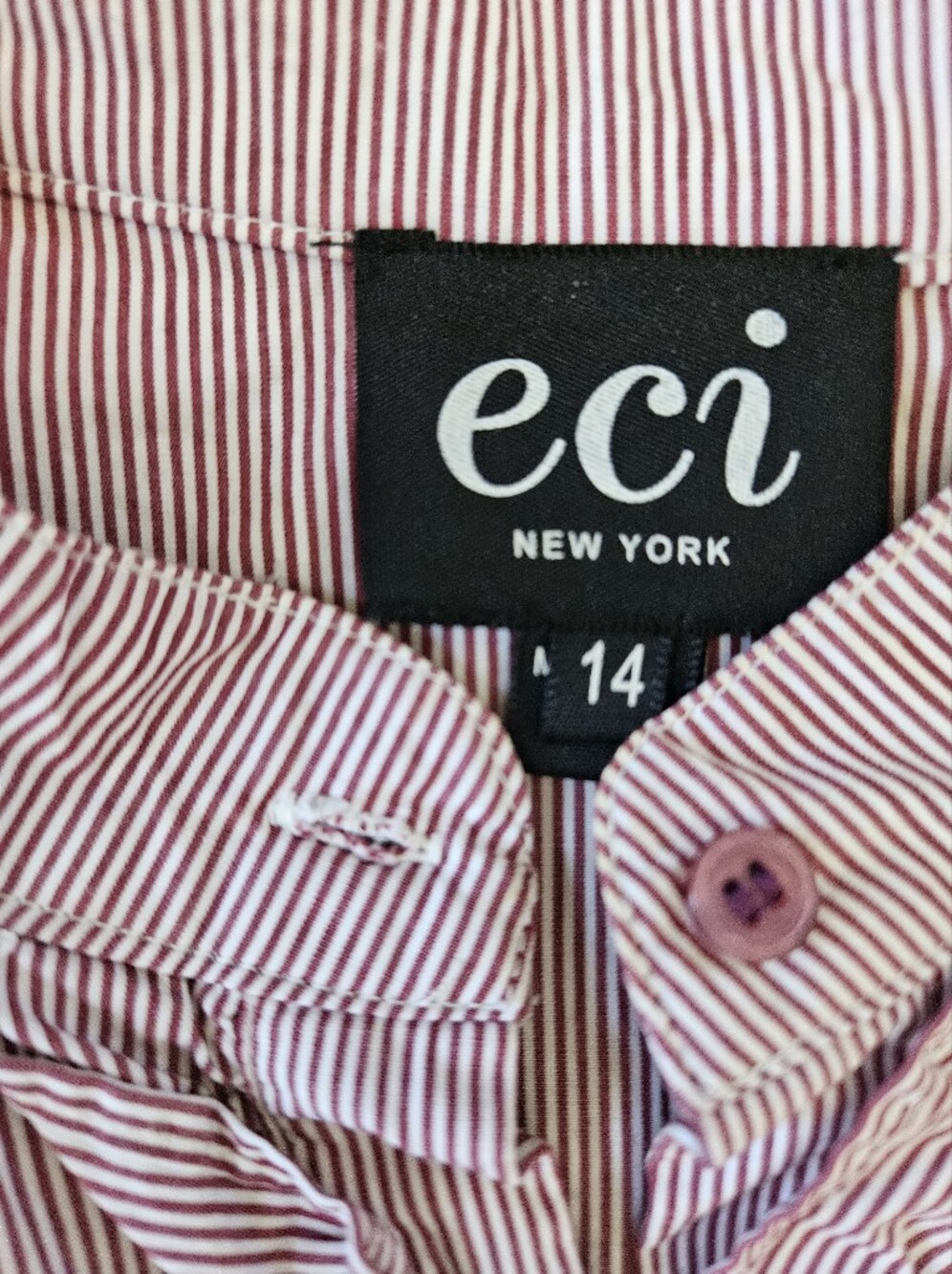NEVER WORN ECI Pinstriped Button-Front Ruffle Hem Dress + Pockets Size Sz 14 - Picture 6 of 12